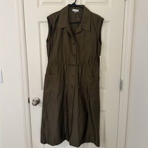 Calvin Klein Olive Green Sleeveless Button-Down Dress